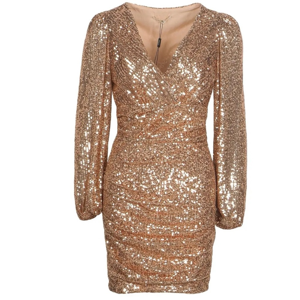 Maje Gold Long Sleeve Sequin Dress